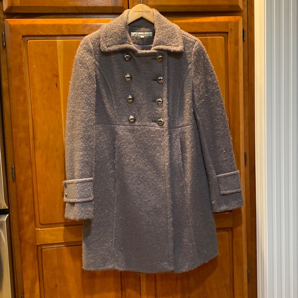 Kenneth Cole New York grey wool long pea coat, so stylish! Size 6, EUC